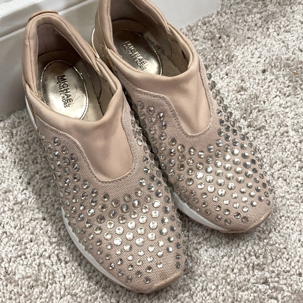 Bejeweled Michael Kors sneakers. Pink and cream!